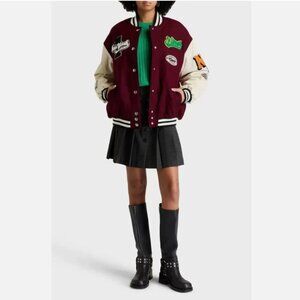 Maje Burgundy and Cream Puffer Jacket